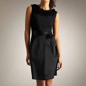 Taylor 10 $188 Black Knit Top Satin Skirt Sleeveless Dress Rosette Neckline